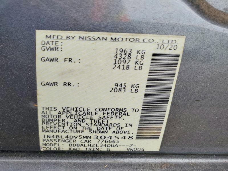 2021 NISSAN ALTIMA SV 13