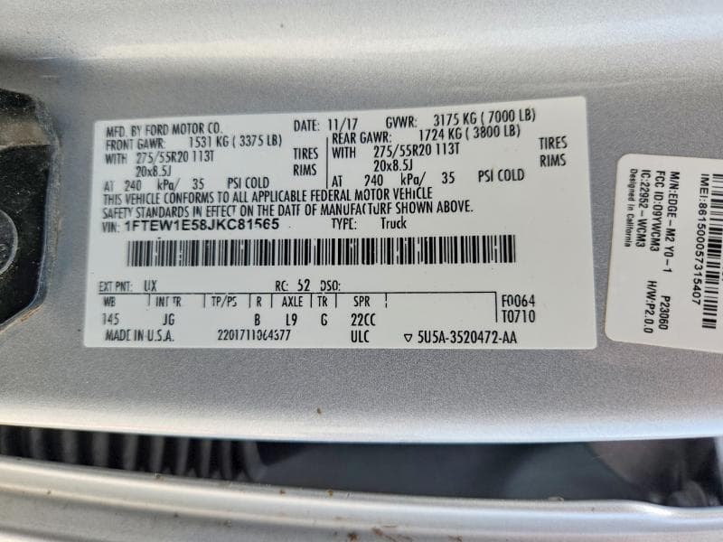 2018 FORD F150 SUPERCREW 12