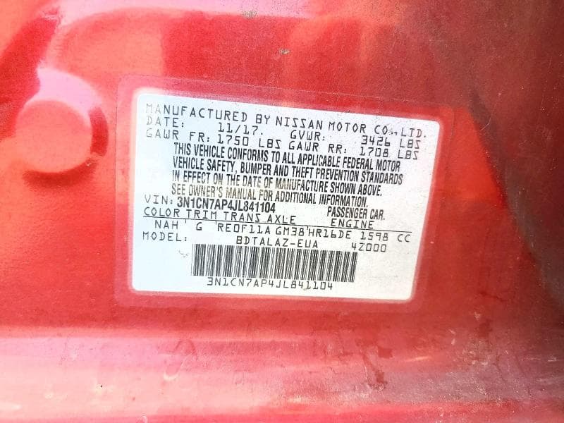 2018 NISSAN VERSA S PLUS 12