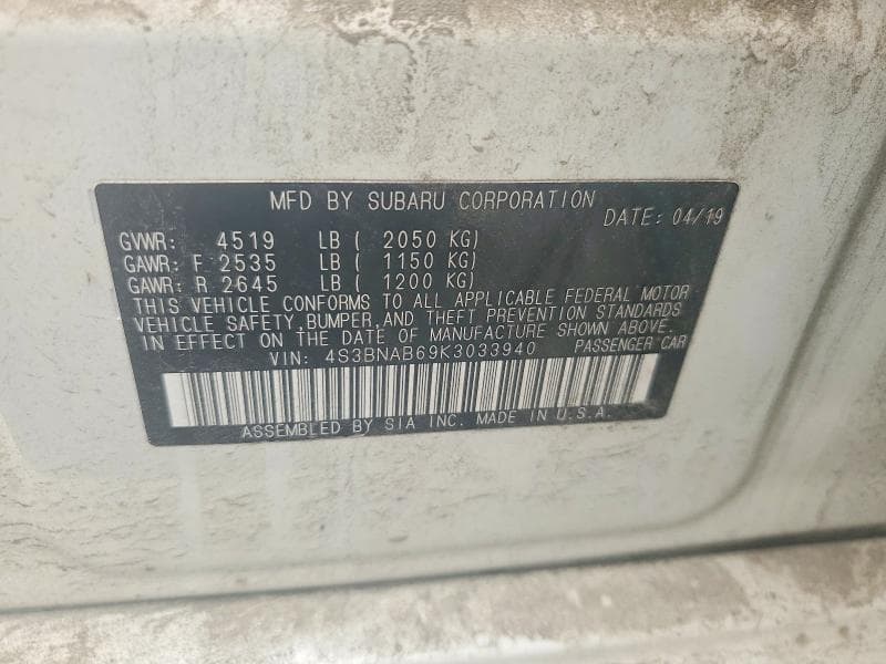 2019 SUBARU LEGACY 2.5I 12