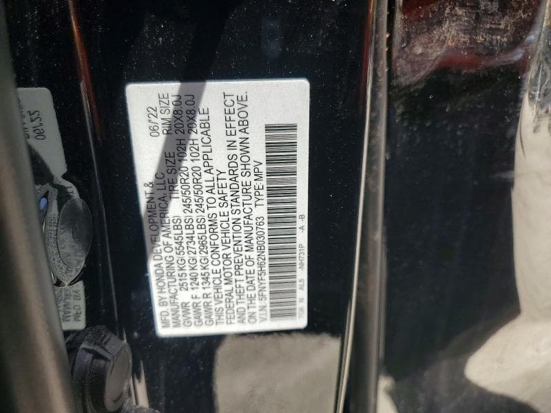2022 HONDA PILOT TOURING 14