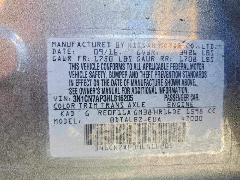 2017 NISSAN VERSA 1.6 SV 13