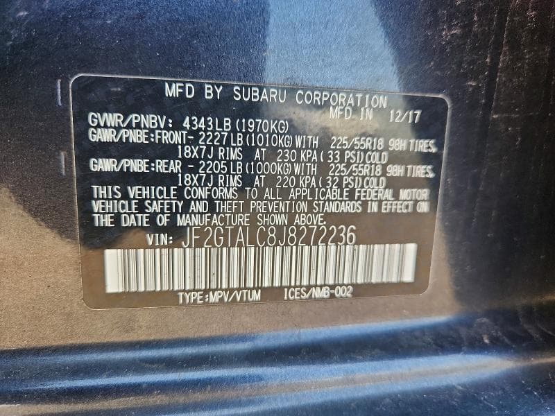 2018 SUBARU CROSSTREK LIMITED 12