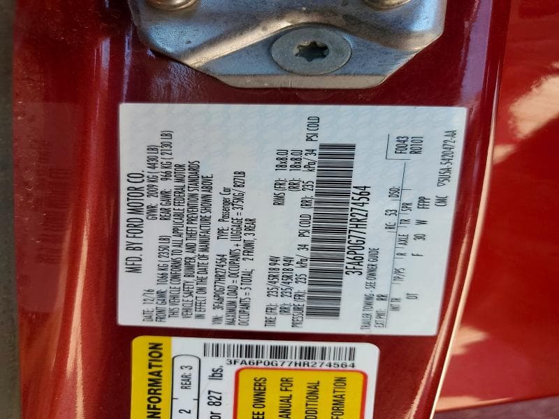 2017 FORD FUSION S 12