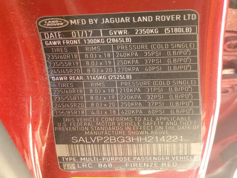 2017 LAND ROVER RANGE ROVER EVOQUE SE 12