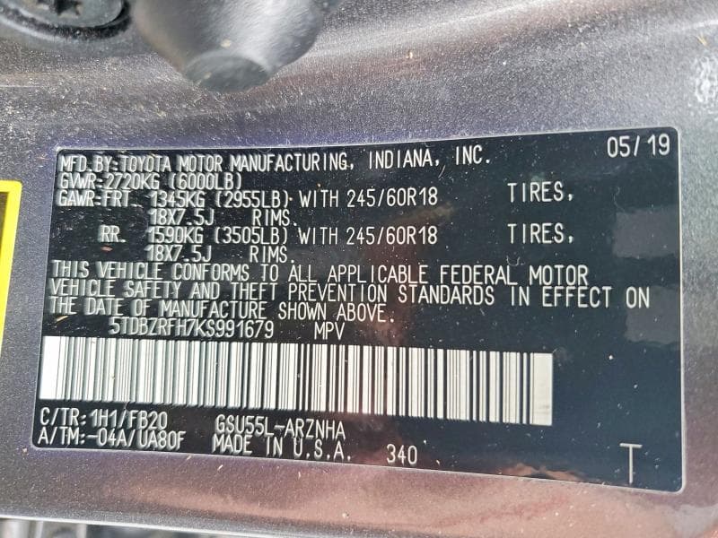 2019 TOYOTA HIGHLANDER LE 13