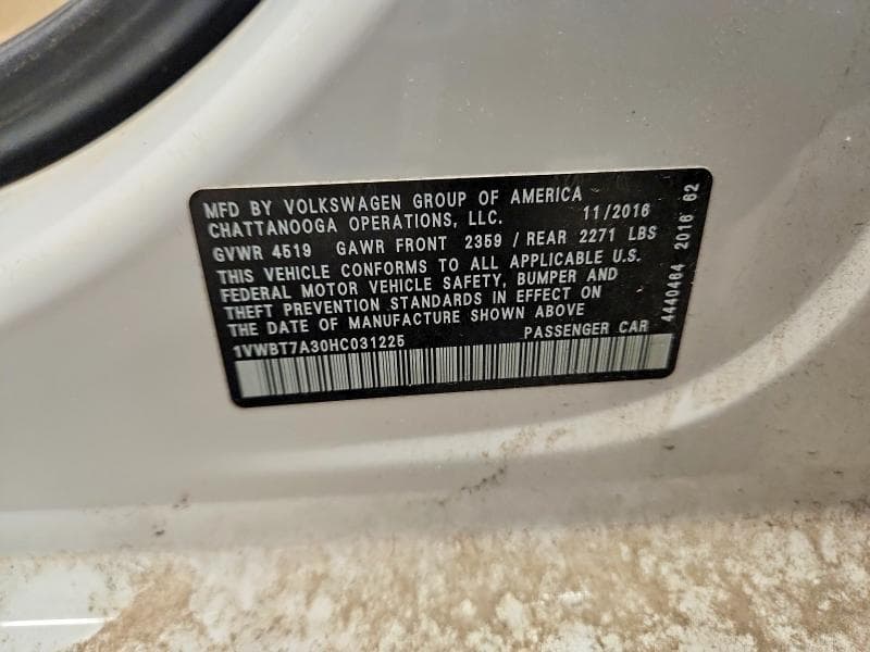 2017 VOLKSWAGEN PASSAT SE 12
