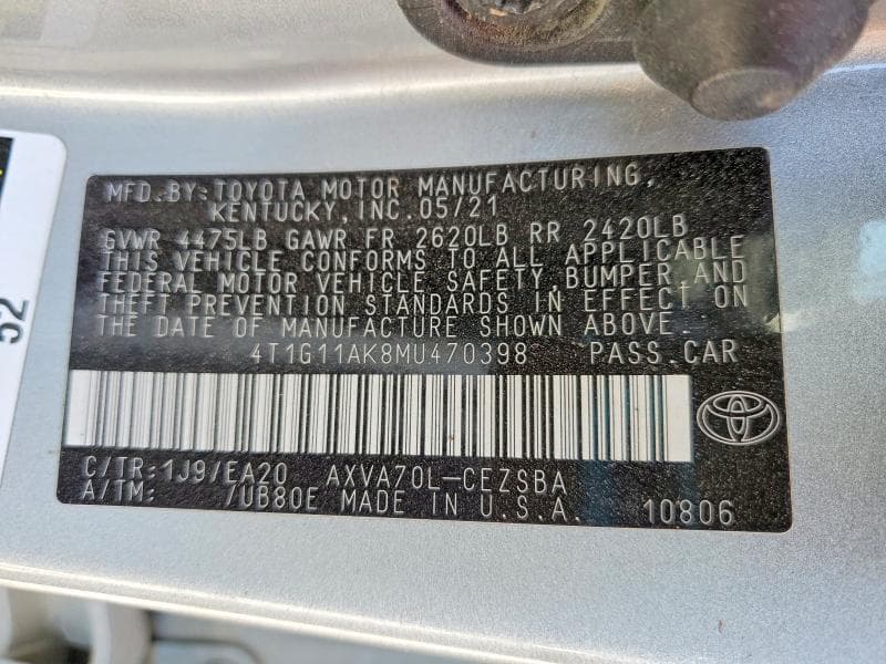 2021 TOYOTA CAMRY SE 12