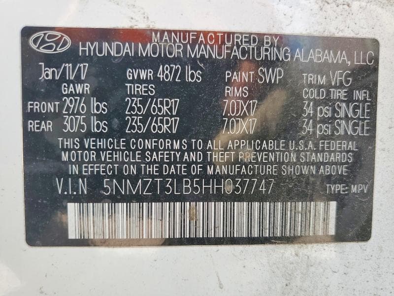 2017 HYUNDAI SANTA FE SPORT 2.4L 14