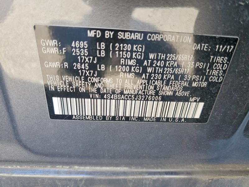 2018 SUBARU OUTBACK 2.5I PREMIUM 13