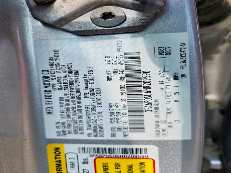 2017 FORD FUSION TITANIUM PHEV 12