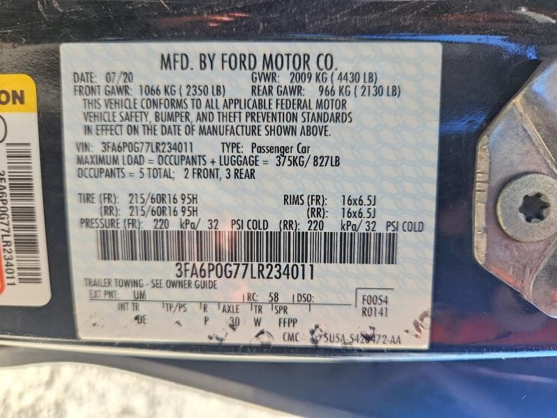 2020 FORD FUSION S 12