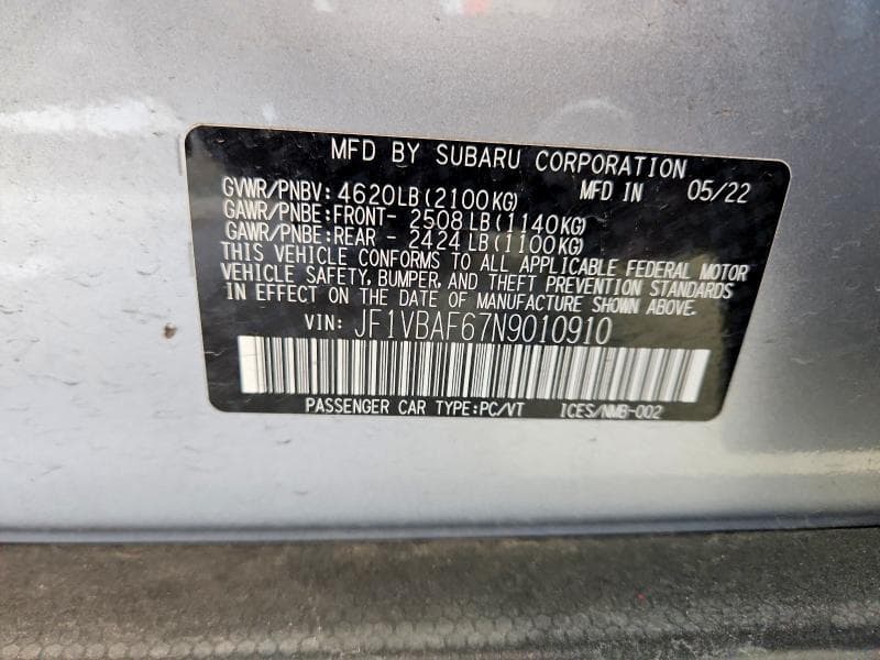 2022 SUBARU WRX PREMIUM 12