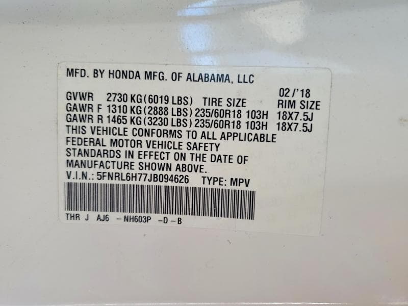 2018 HONDA ODYSSEY EXL 13