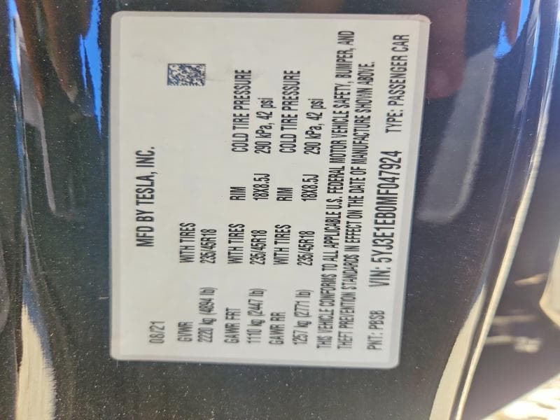 2021 TESLA MODEL 3 12