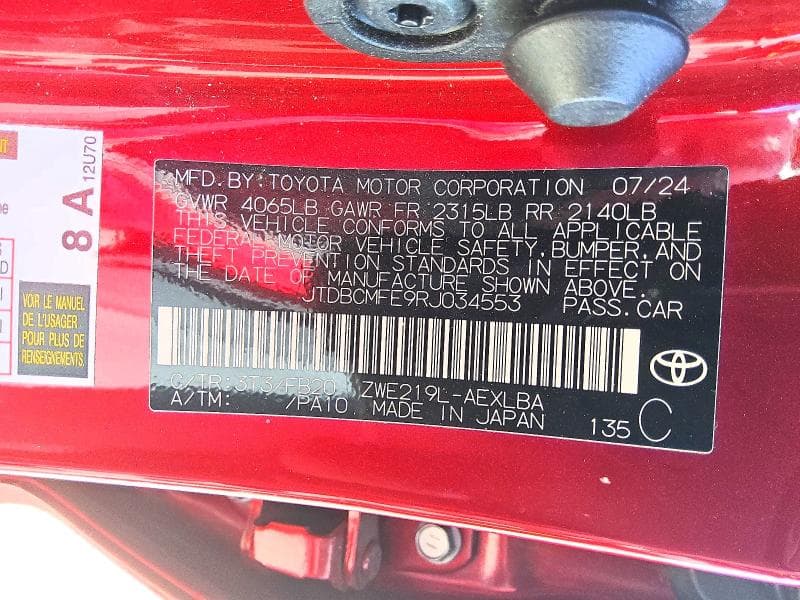 2024 TOYOTA COROLLA HYBRID LE 12