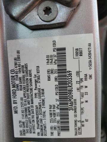 2020 FORD FUSION TITANIUM 12