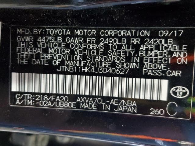 2018 TOYOTA CAMRY L 12