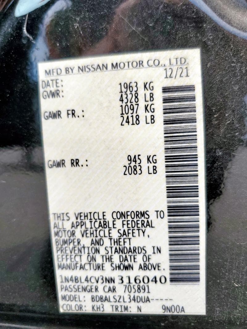 2022 NISSAN ALTIMA SR 12