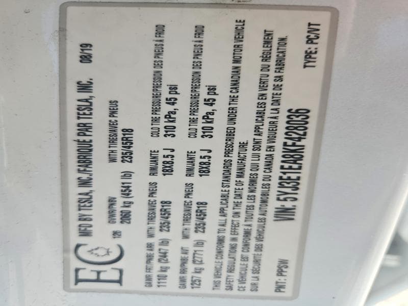 2019 TESLA MODEL 3 12