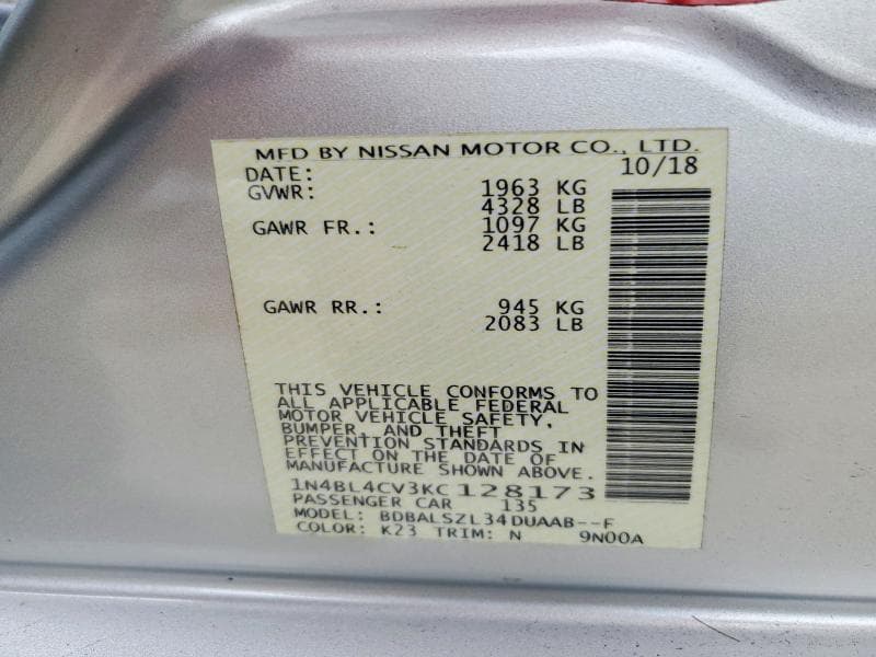 2019 NISSAN ALTIMA SR 12