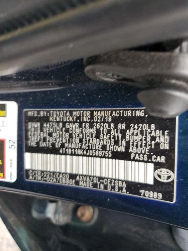 2018 TOYOTA CAMRY SE 12