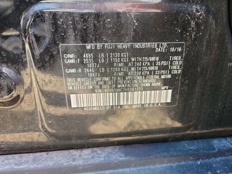 2017 SUBARU OUTBACK 2.5I LIMITED 12