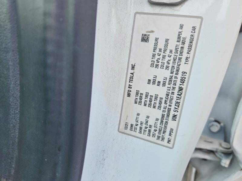 2022 TESLA MODEL 3 12