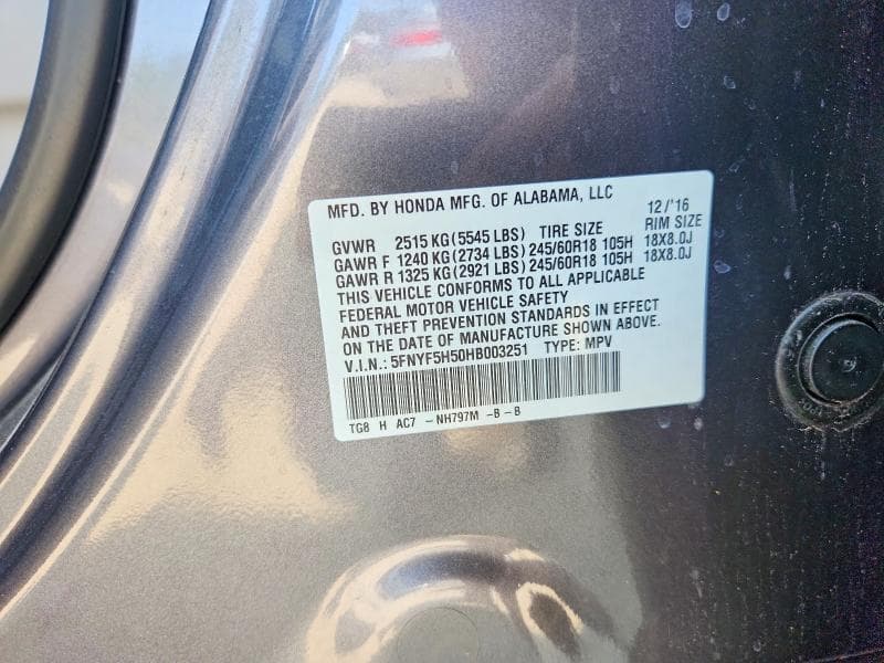 2017 HONDA PILOT EXL 14