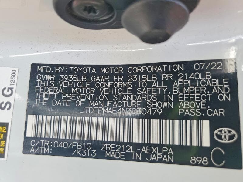 2022 TOYOTA COROLLA LE 12