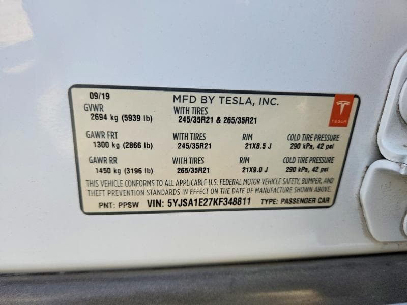 2019 TESLA MODEL S 12