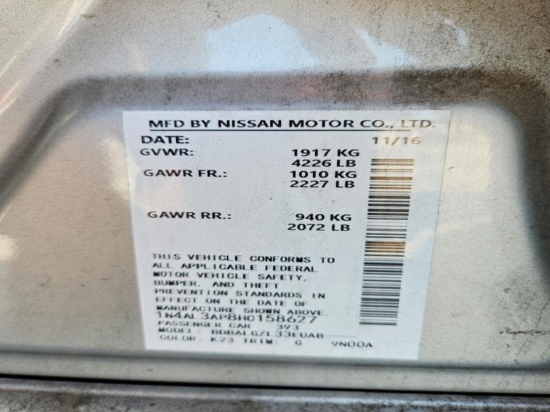 2017 NISSAN ALTIMA 2.5 S 12