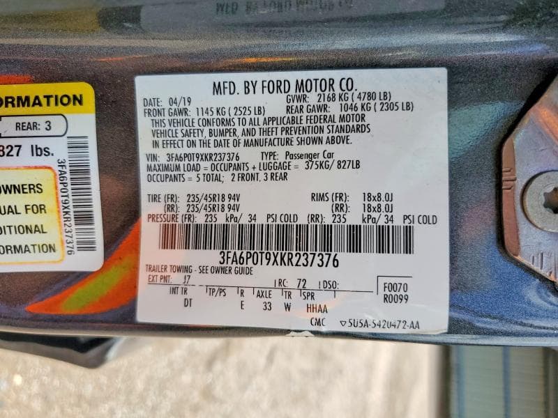 2019 FORD FUSION SE 12