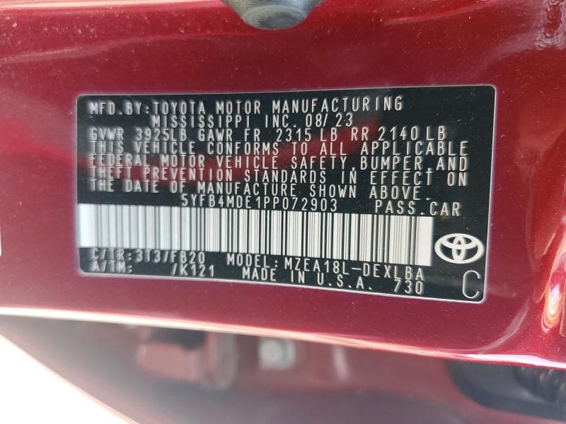 2023 TOYOTA COROLLA LE 12
