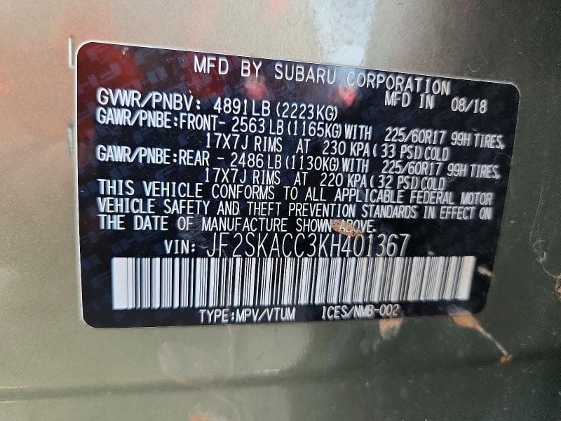 2019 SUBARU FORESTER 12