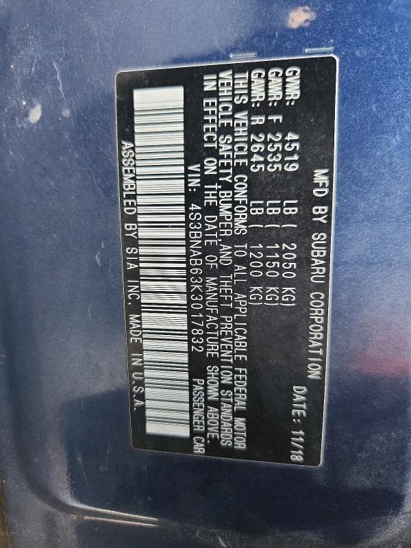 2019 SUBARU LEGACY 2.5I 12