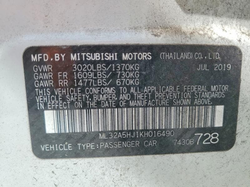 2019 MITSUBISHI MIRAGE LE 12