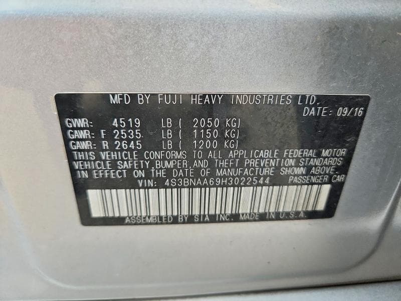 2017 SUBARU LEGACY 2.5I 12