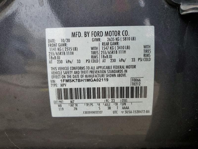 2021 FORD EXPLORER 14