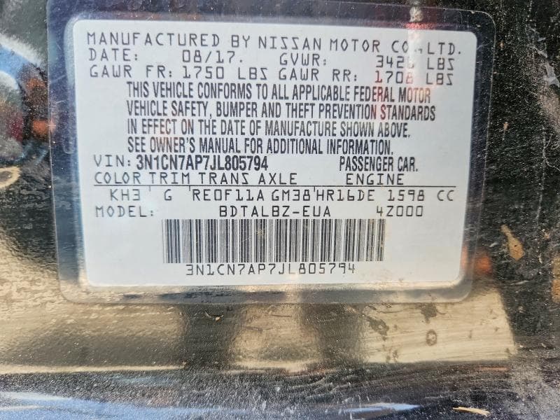 2018 NISSAN VERSA SV 12