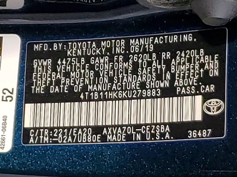 2019 TOYOTA CAMRY SE 13
