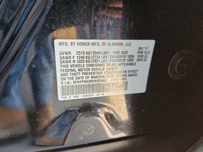 2017 HONDA PILOT EX 14