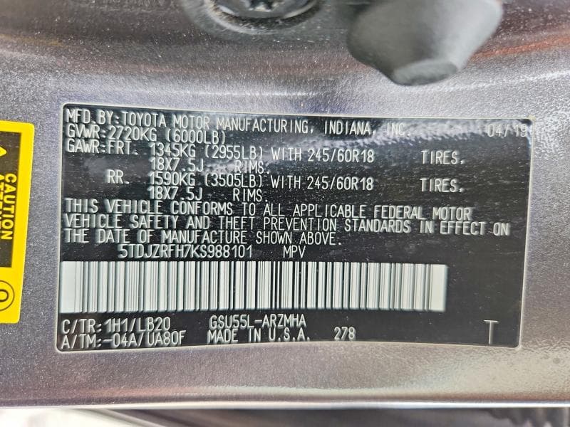 2019 TOYOTA HIGHLANDER XLE 13