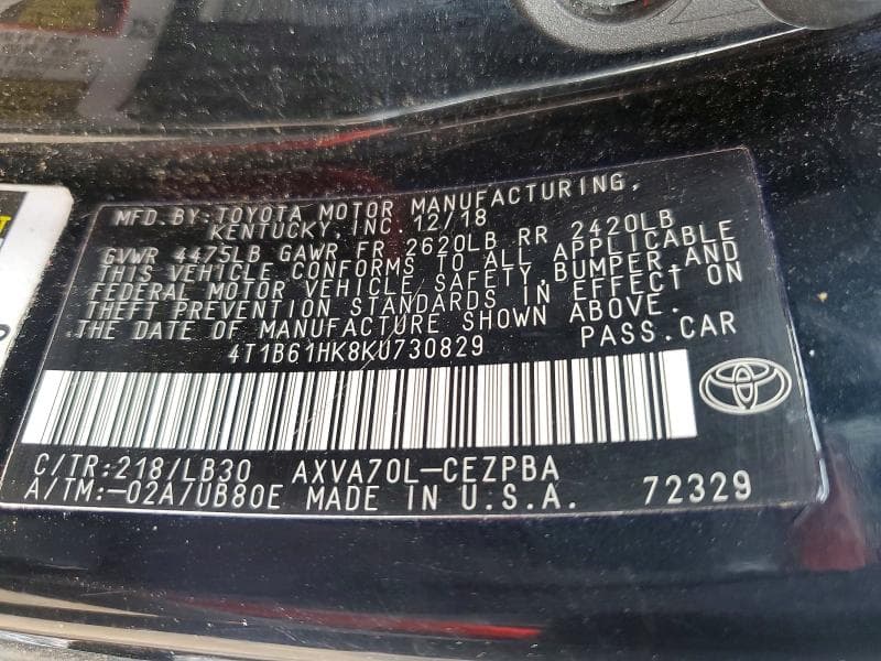 2019 TOYOTA CAMRY XSE 12