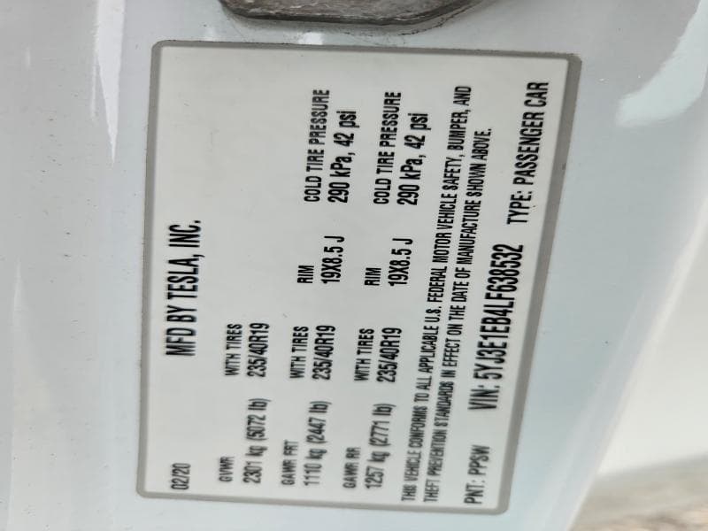 2020 TESLA MODEL 3 13
