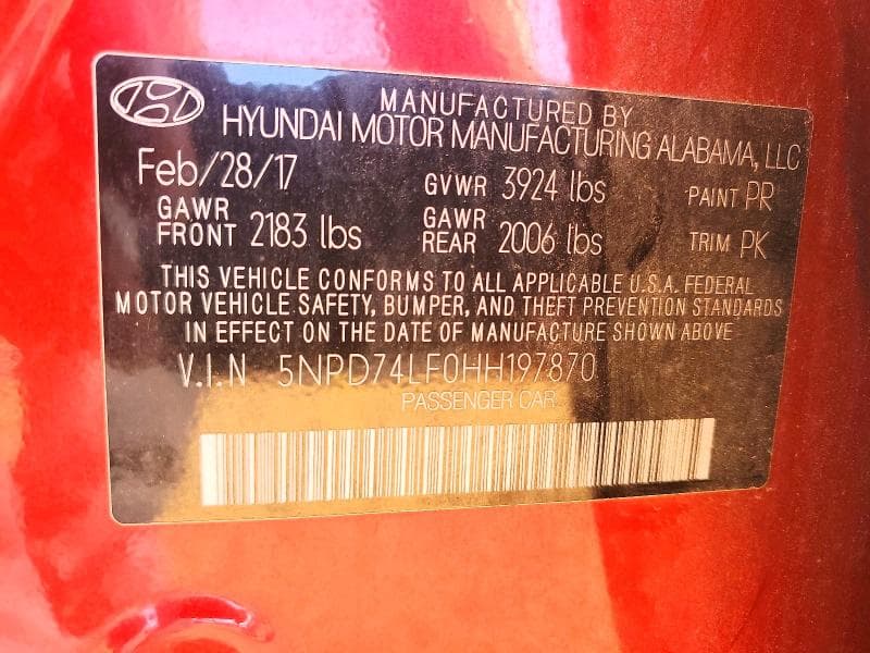 2017 HYUNDAI ELANTRA SE 12