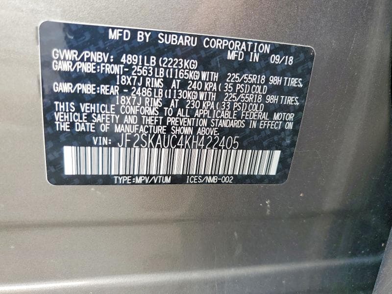 2019 SUBARU FORESTER LIMITED 13