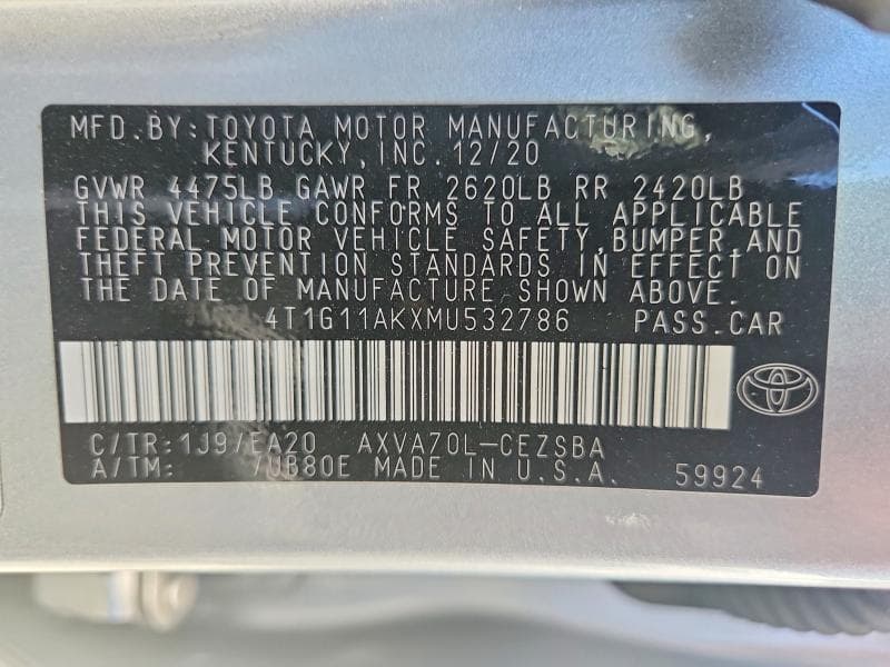 2021 TOYOTA CAMRY SE 12