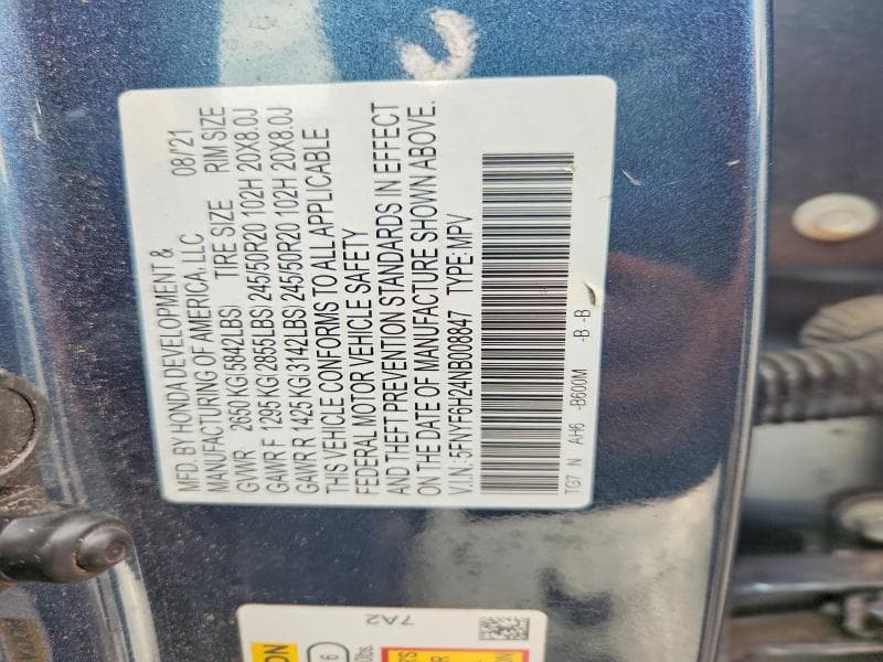 2022 HONDA PILOT SE 14