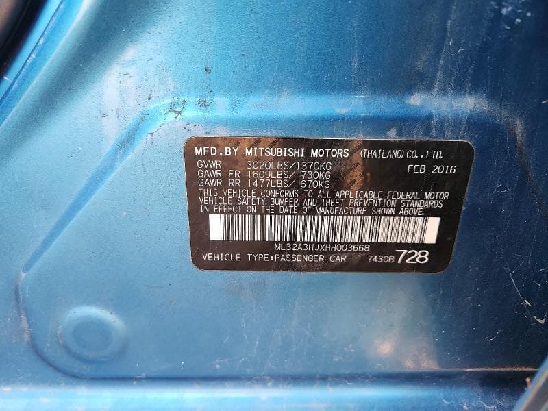 2017 MITSUBISHI MIRAGE ES 12